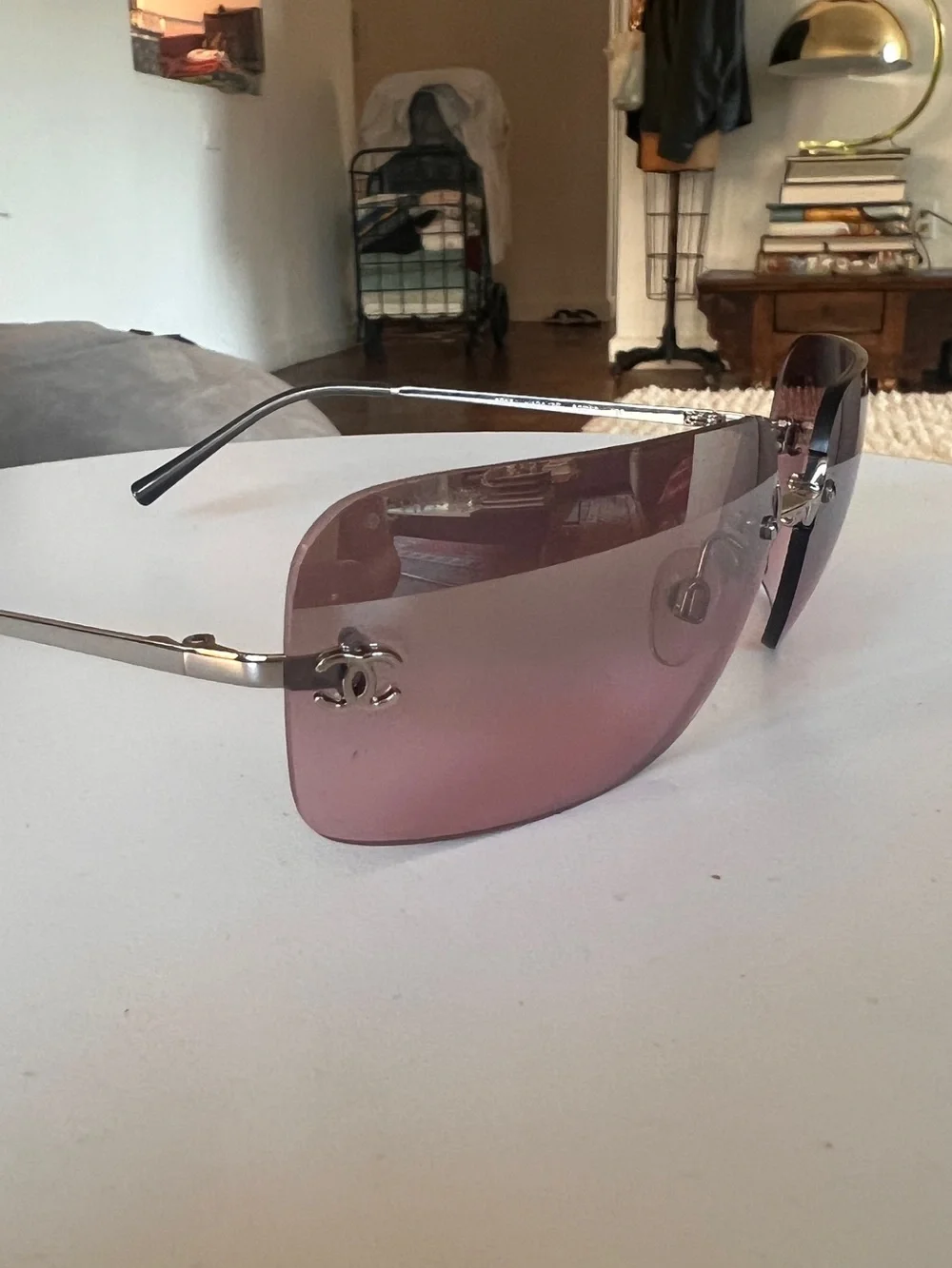 Vintage Chanel 4017 Rimless Pink Gradient Sunglasses C.124/7E Y2K CC Logo + Case